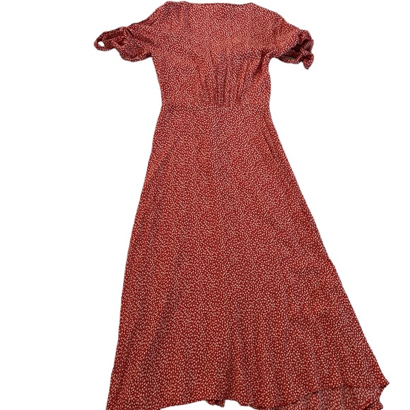 H&M Crepe Red Floral Button Dress Tie Sleeve Size 2 - Picture 10 of 16